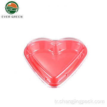 Tek kullanımlık kırmızı kalp şekilli plastik Gıda kabını çıkarın